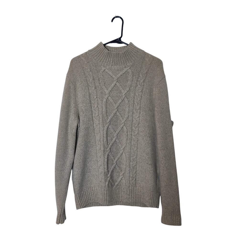 Banana Republic Wool Blend Mock Neck Cable Neck Sweater Medium Stone Gray